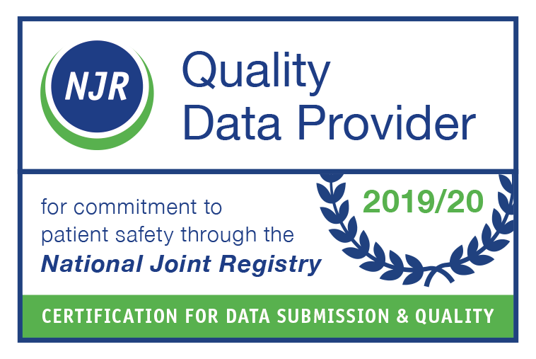 Quality Data Provider accreditation logo for data submission and quality from the National Joint Registry