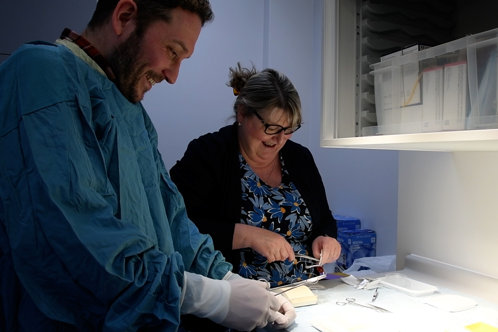 Jon Richardson with medical equipment at RLI Urology opening.jpg