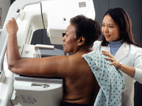 Woman having a mammogram