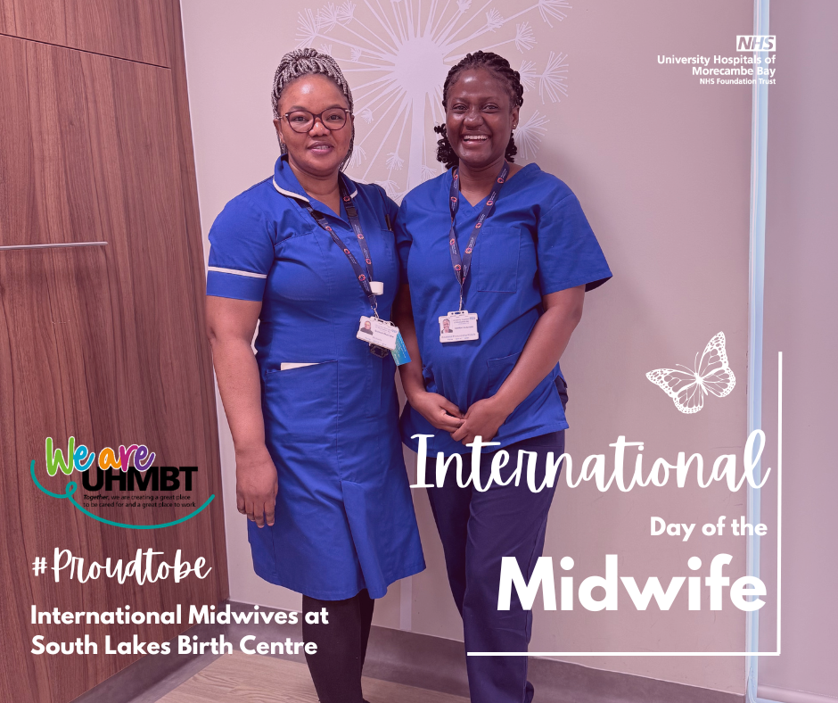 Photograph of Midwives Susan and Comfort standing together and smiling