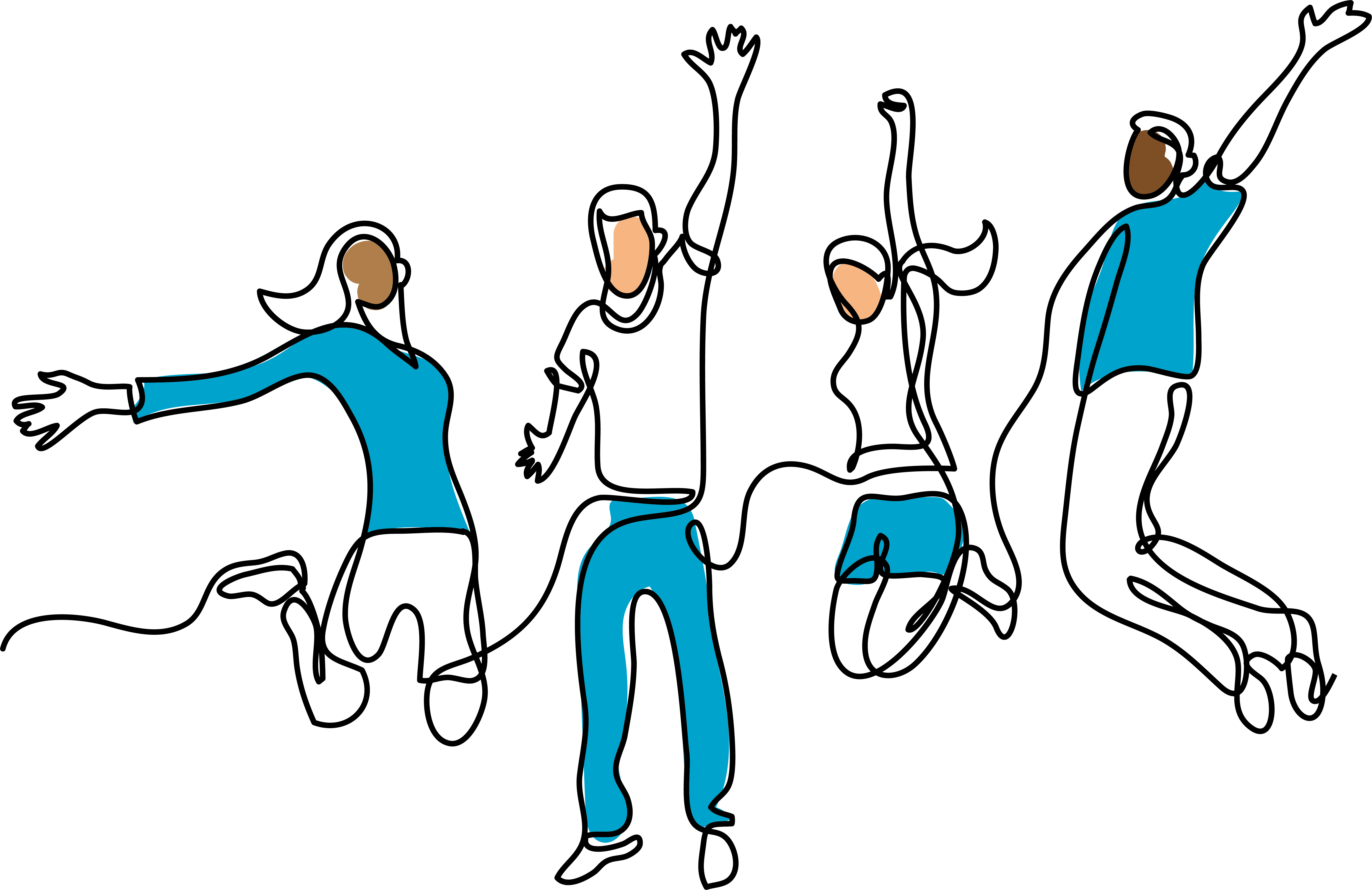 Trust branding image of 4 line drawn people jumping in the air