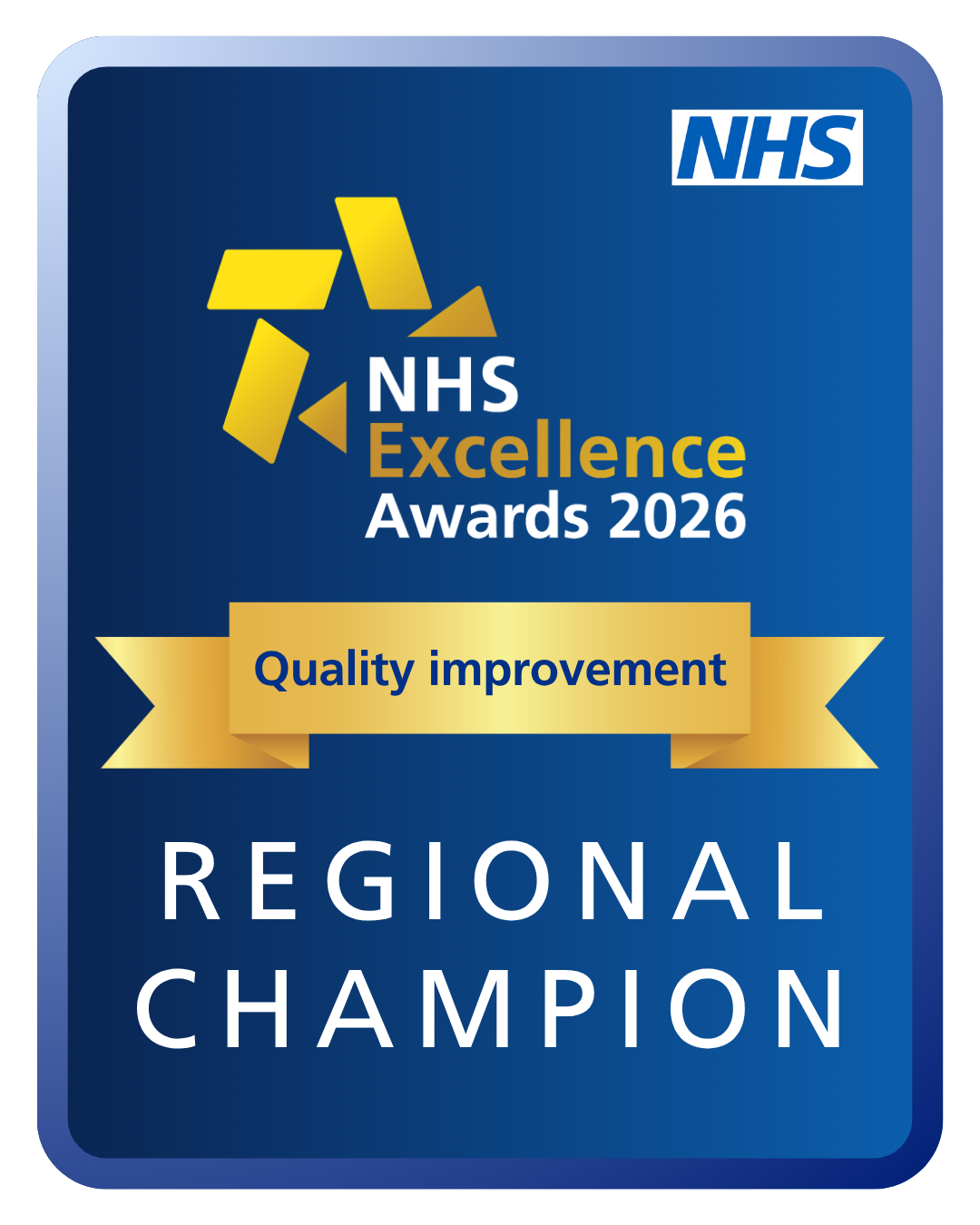 NHS Excellence award badge with banner reading Quality Improvement